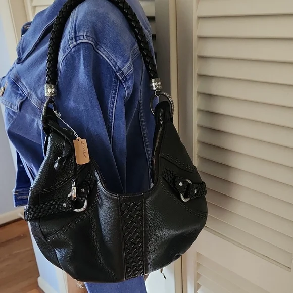 Vintage Brighton Black Hobo Bag with Woven Detailing - Picture 14 of 15